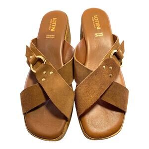 Lottini Made In Italy Suede Cross Band Brown Size IT 41 US 10.5-11 Sandals